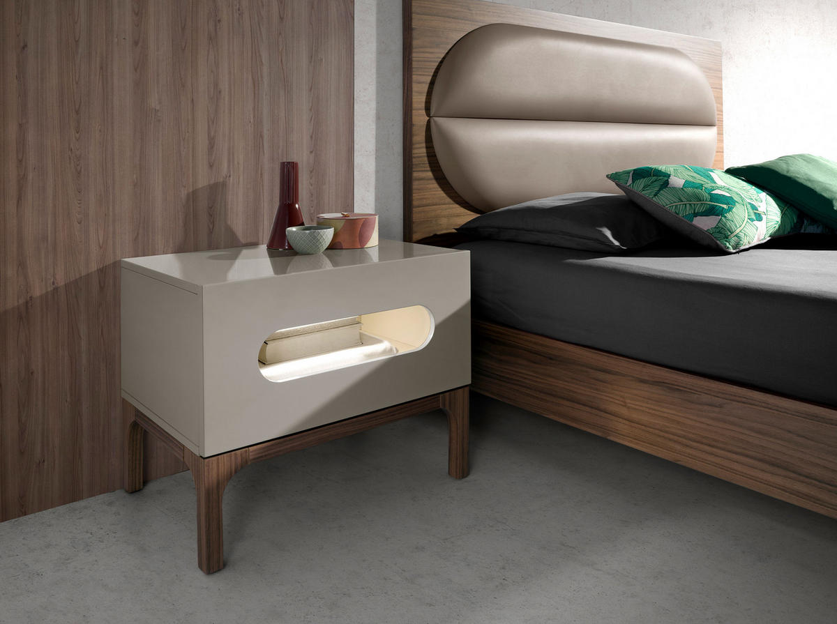 NACHTSCHRANK Nachttisch aus grauem und Walnussholz mit Innenbeleuchtung 60/41/51 cm - Walnussfarben/Grau, Holzwerkstoff (60/51/41cm) - ANGEL CERDA