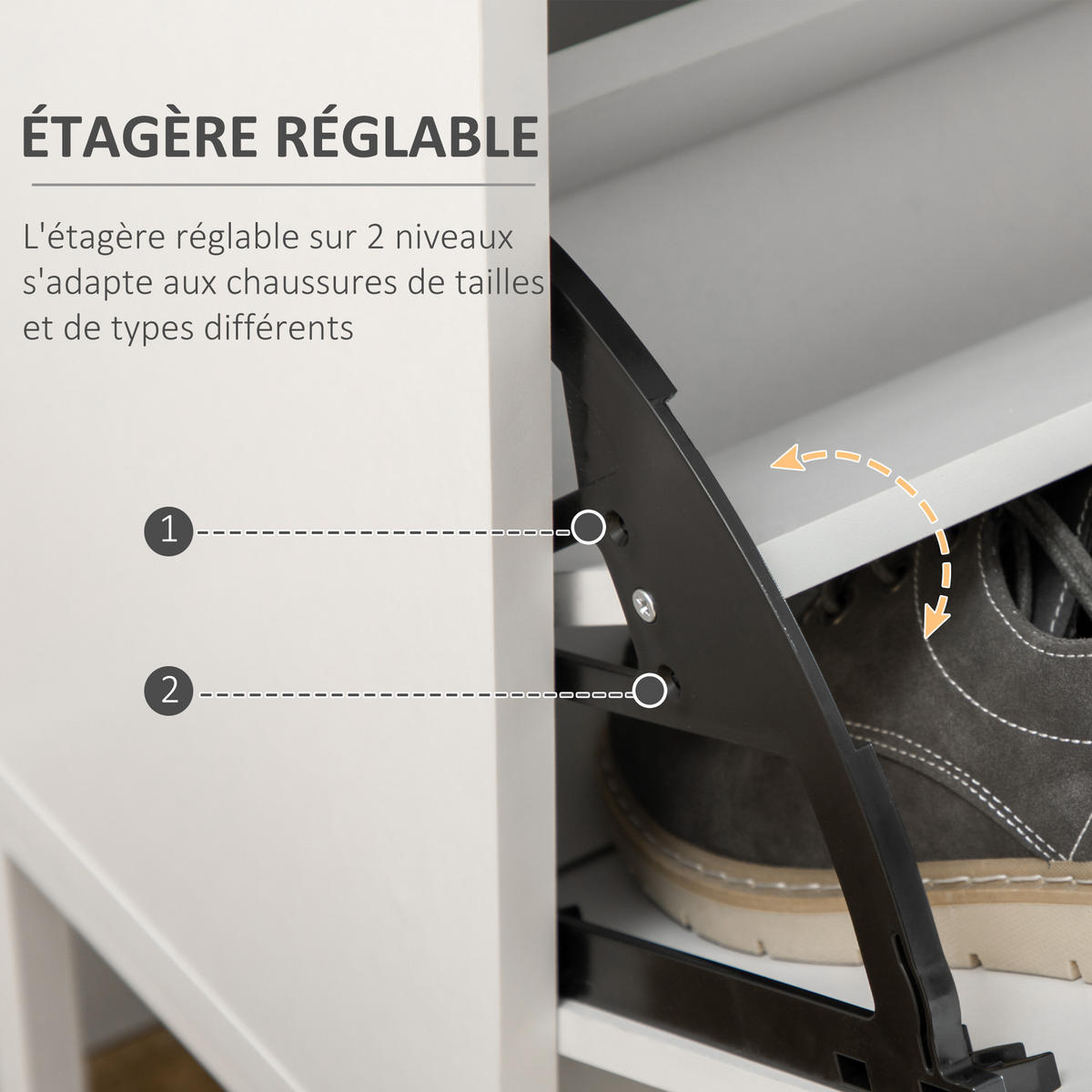 SCHUHSCHRANK DE-15049 2 Klapptüren & 1 Schublade für 12 Paar Schuhe Weiß - Weiß, Holzwerkstoff (75/110/26cm) - ComfortXL