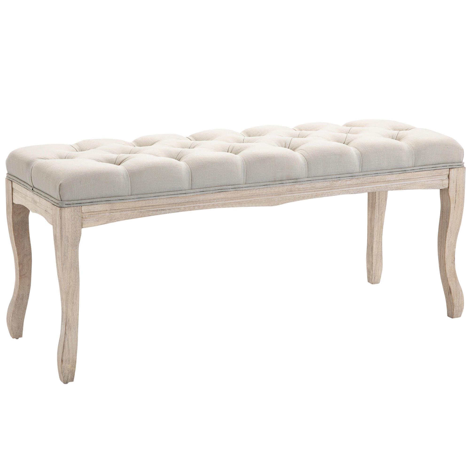 VINTAGE Bettbank, Schlafzimmer, Wohnzimmer, Flur, Gummiholz, Leinen, Beige - Beige, Kunststoff (40/48/110cm) - HOMCOM