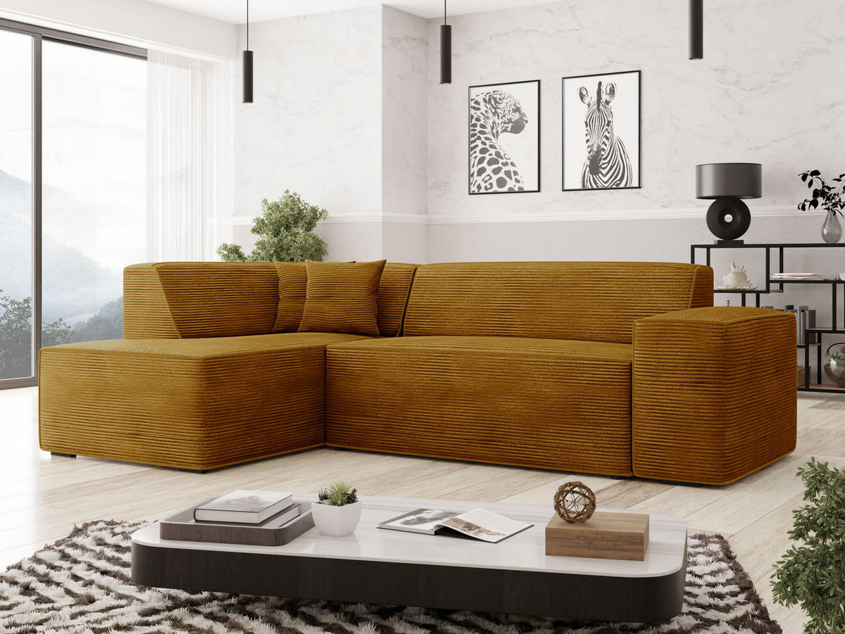 ECKSOFA Lordin Cord, Seite: Links - Schwarz/Braun, Holz/Textil (267/205cm) - MIRJAN24