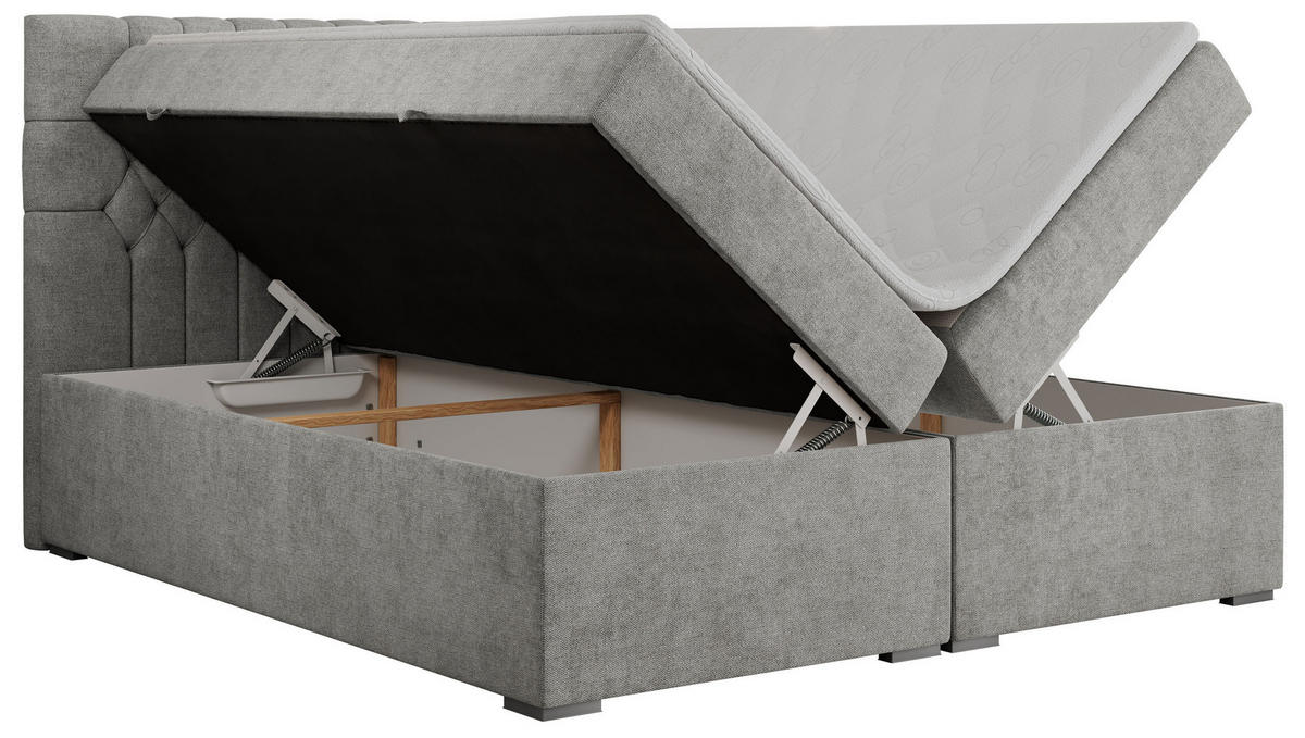 BOXBETT PERA 120/200 Hellgrau Struktur - H3 - Hellgrau, Holz/Textil (120/200cm) - MKS