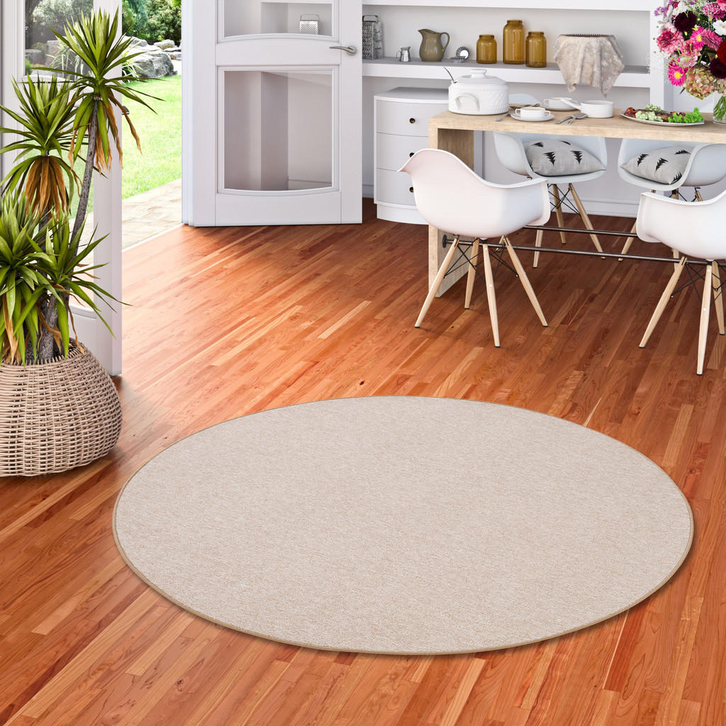 Thumbnail - Snapstyle Feinschlingen, Beige, Textil, Rund, 133x133 cm, Teppiche & Böden, Teppiche