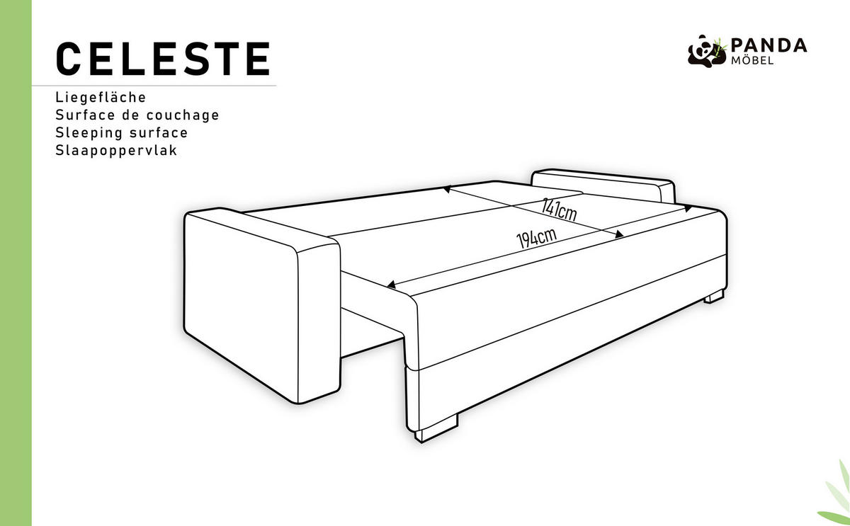 SCHLAFSOFA Celeste 3-Sitzer 3 kissen gratis, Anthrazit - Anthrazit, Holz (225/80/94cm) - Panda Möbel