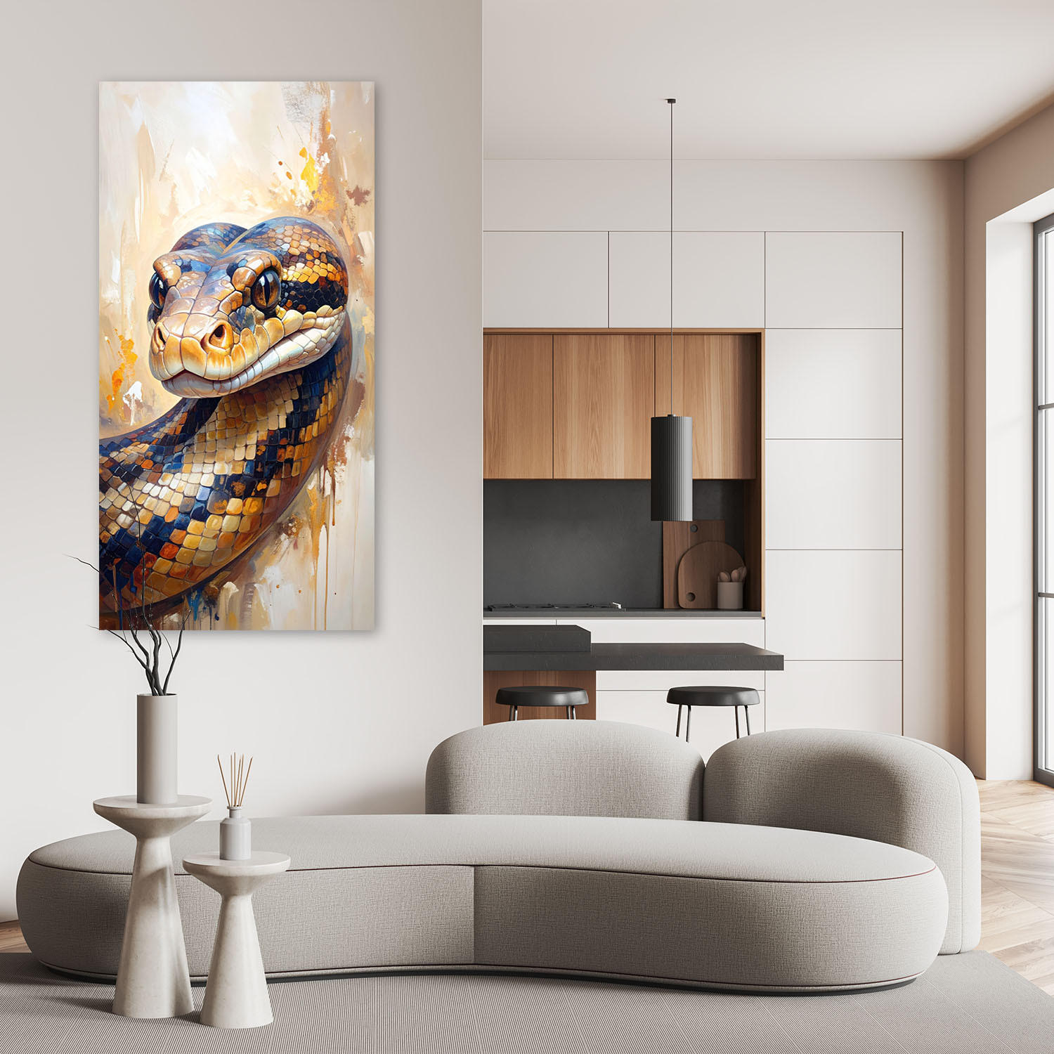 LEINWANDBILD Schlangenkopf Tiere Natur 60x120cm - Beige, Textil (60/120cm) - Feeby