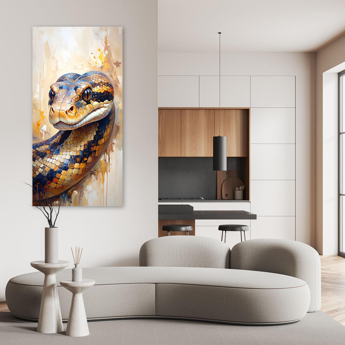 LEINWANDBILD Schlangenkopf Tiere Natur 60x120cm - Beige, Textil (60/120cm) - Feeby