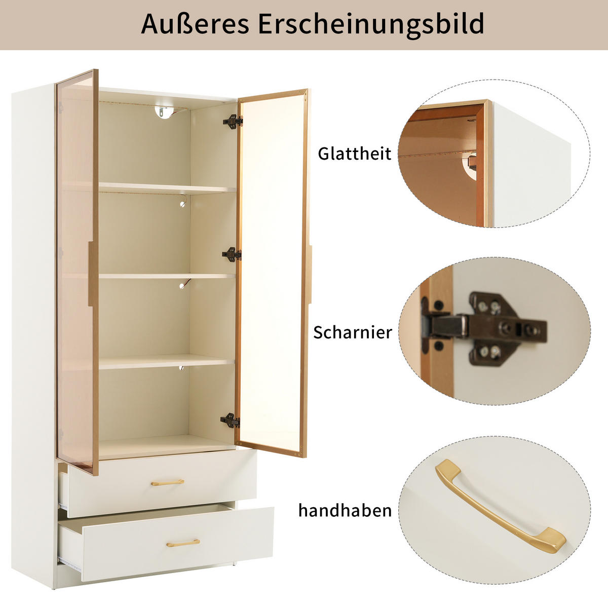 BADSCHRANK in Weiß Highboard mit LED-Lichtleiste Glastür 2 große Schubladen 2 Türen , B75/T34.5/H170cm - Weiß, Glas/Holzwerkstoff (75/170/34.5cm) - STILVORA