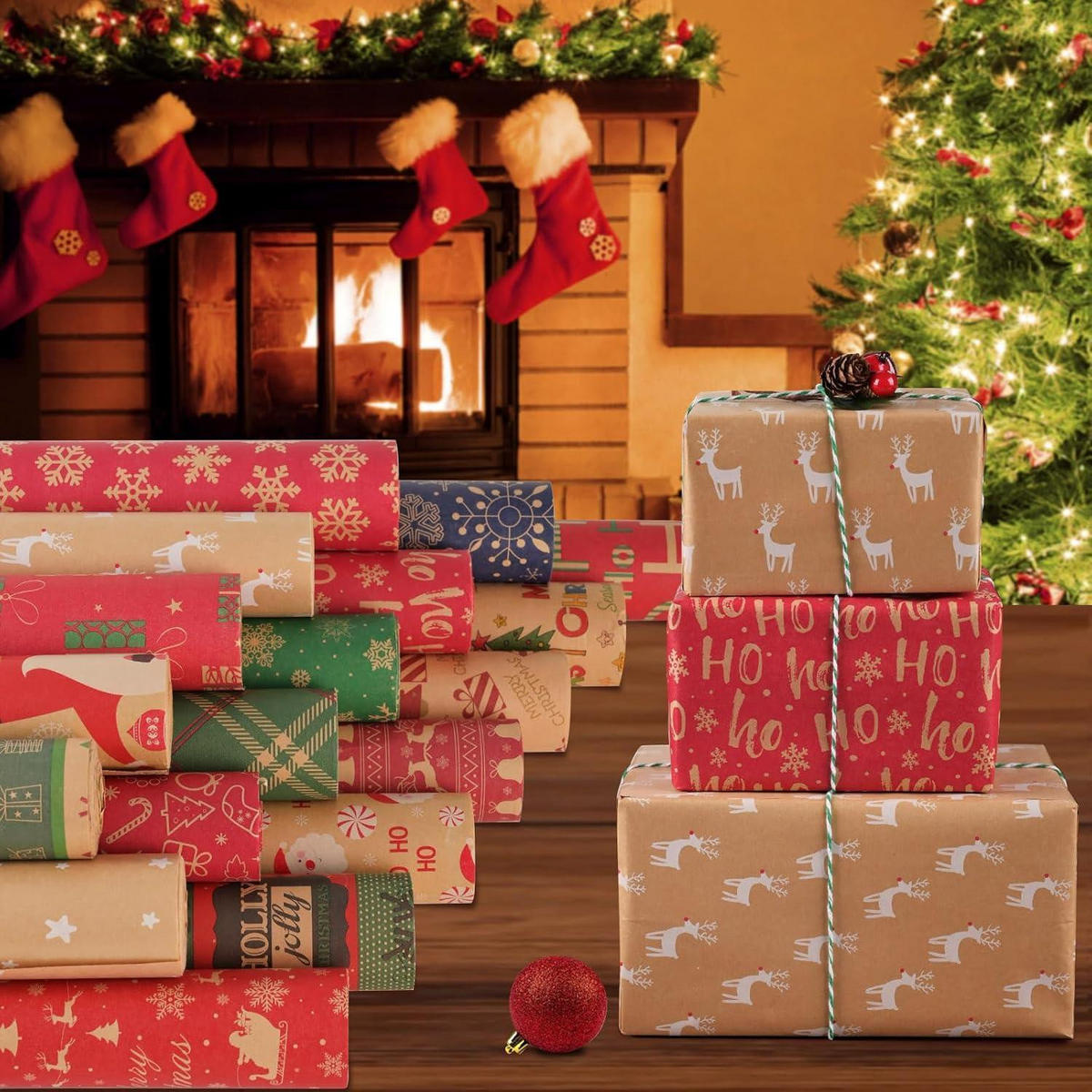 GESCHENKPAPIER 2-teiliges Set 43 cm x 15 m Kraftpapier Weihnachten - Multicolor, Papier (8/4/43cm)