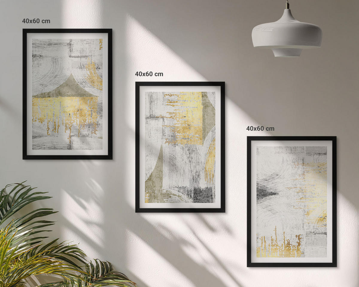 BILDER SET 3er Set - 40x60 cm Schwarzer Rahmen - Abstrakte modische Malereimuster - Schwarz, Kunststoff (40/60cm) - TULUP
