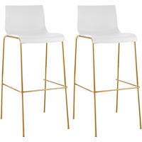 BARHOCKER 2er Set Kunststoff Weiß - Goldfarben/Weiß, Kunststoff/Metall (43/100/48cm) - CLP
