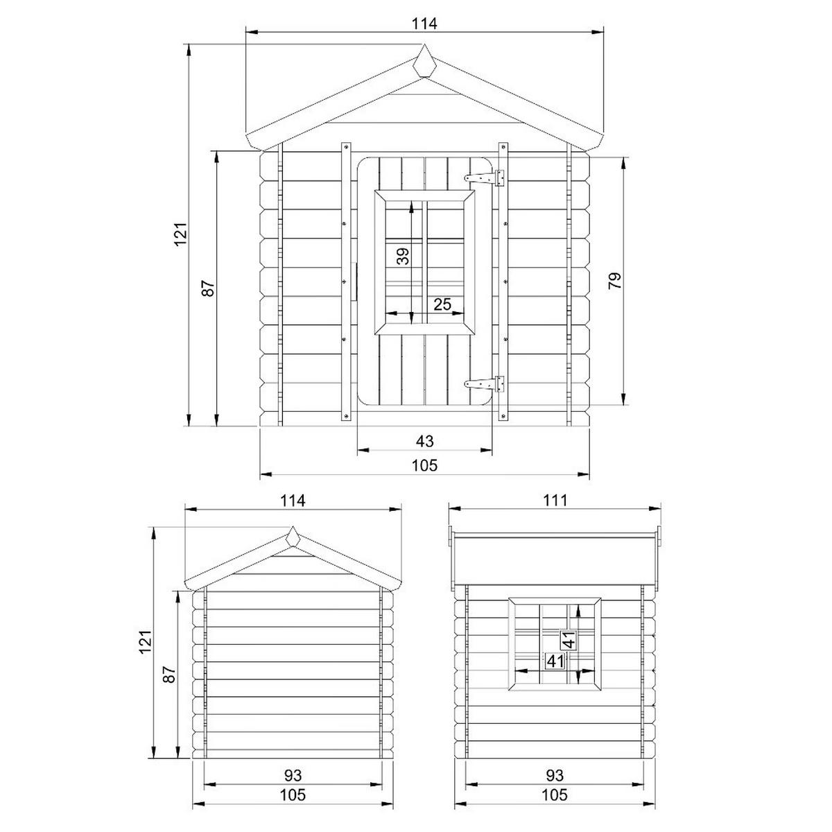 KINDERSPIELHAUS aus Holz - 111x113xH121 cm/0.9 m2 - M570Z-1 - Beige/Grün, Holz (114/121/111cm) - Timbela