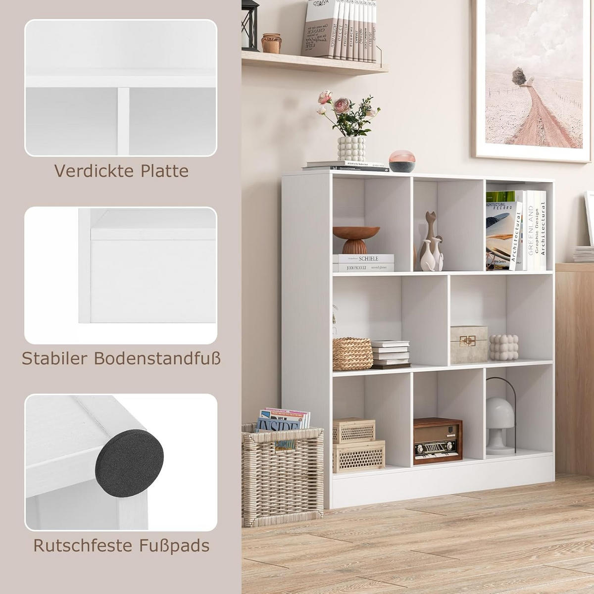 BÜCHERREGAL Weiß - Weiß, Holz (24/104/100cm) - COSTWAY