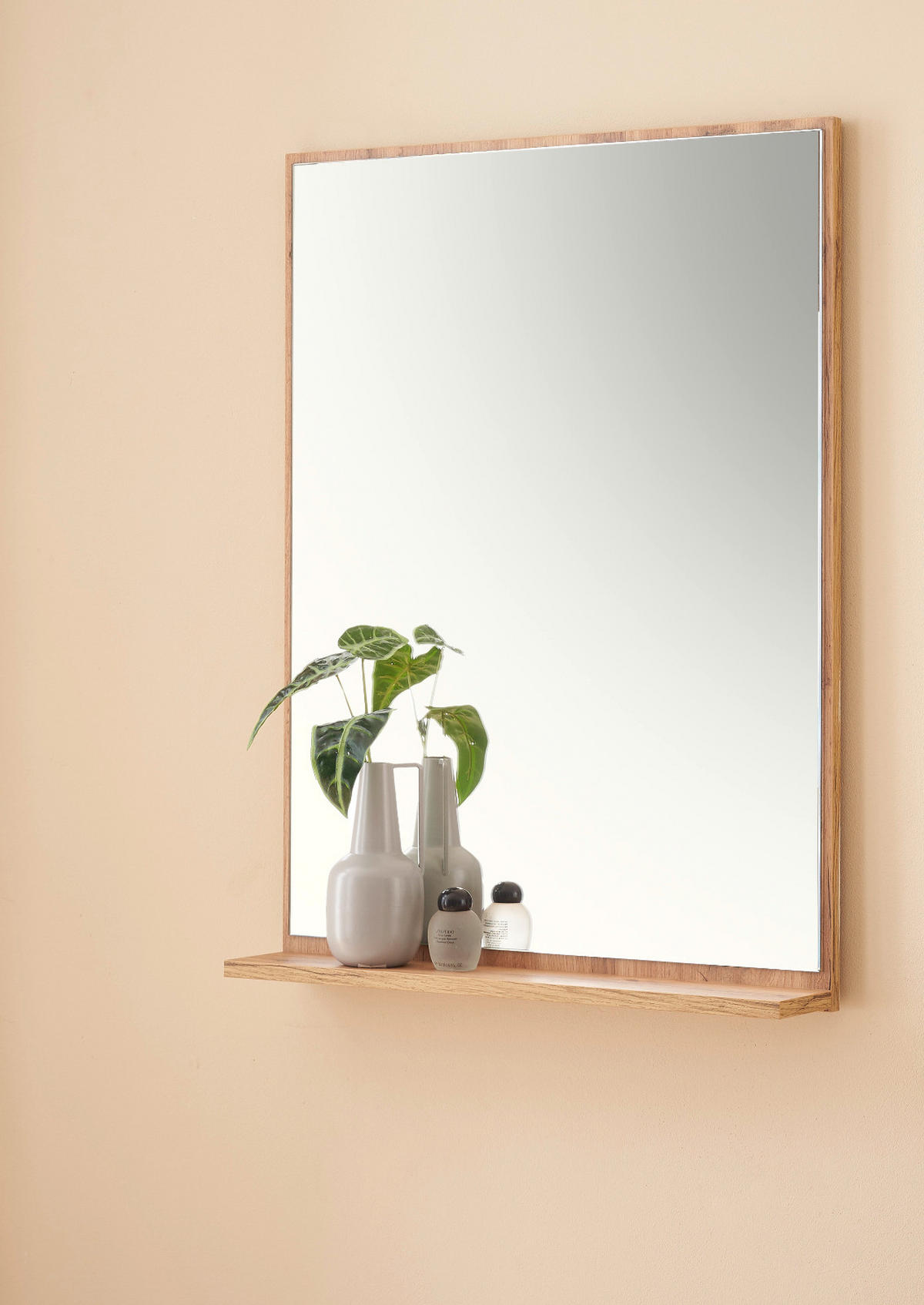 BADSPIEGEL Wotan Eiche, Badspiegel mit Ablage 60 x 80 cm, Center - Eiche Wotan, Glas/Holzwerkstoff (60/80/12cm) - Furn.Design