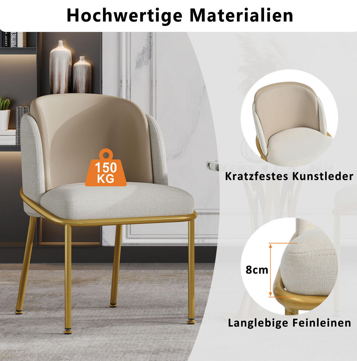 ESSZIMMERSTUHL mit verstellbaren Fußpolstern 44,5 x 50,8 cm Beige - Beige, Metall (55/85/55.1cm) - Meubliv