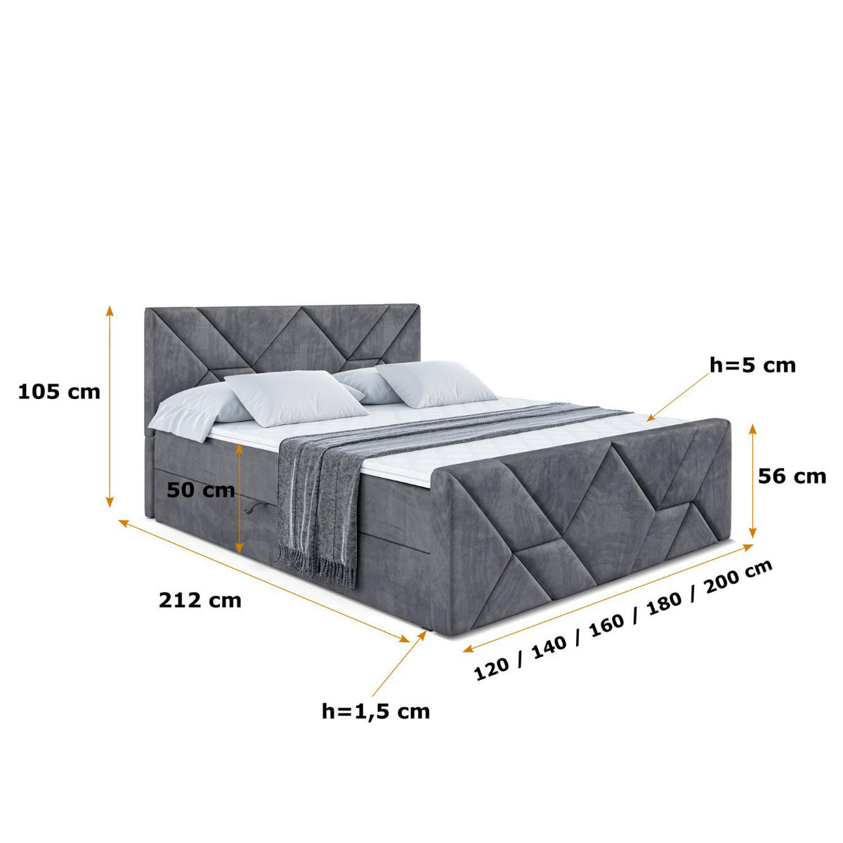 BOXBETT BARWA-Z - 180x200 cm - H4 - Dunkelgrau - Dunkelgrau, Holzwerkstoff (180/200cm) - ALTDECOR