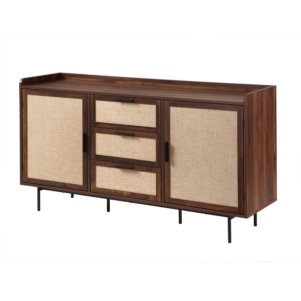 SIDEBOARD im Nussbaumdekor, 2 Türen, 3 Schubladen mit Fronten aus Stoff 140/39,5/79 cm - Nussbaumfarben, Holzwerkstoff (39.5/79/140cm) - Calicosy