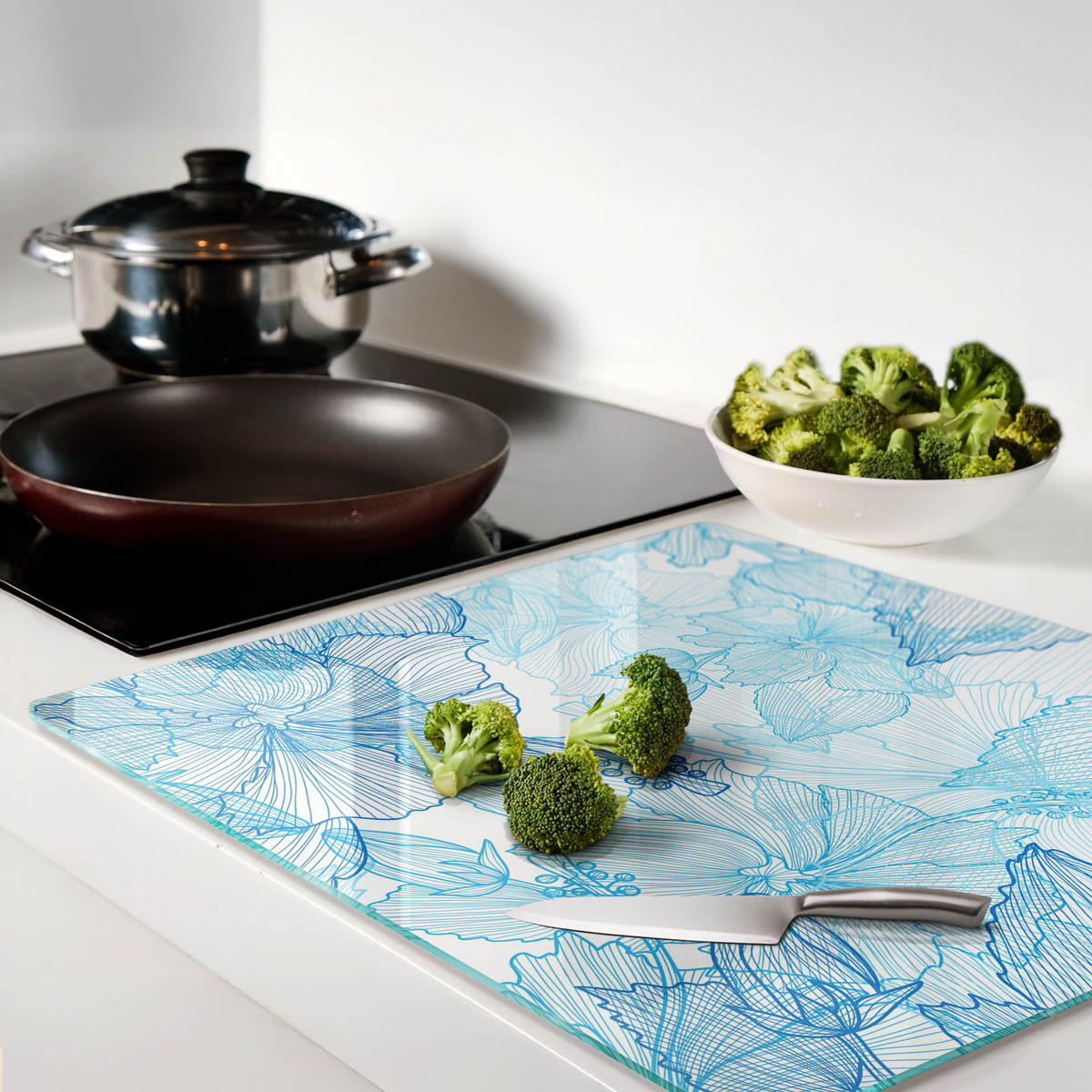 GLASPLATTE 60x52 cm Hawaiianische Blumen - Blau, Glas (60/0.4/52cm) - TULUP