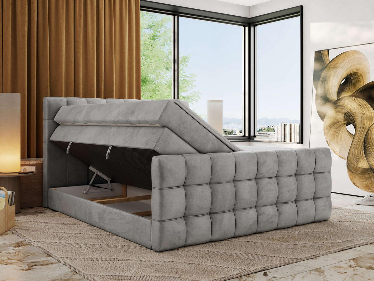 BOXSPRINGBETT ALTIVO KING DUO 200/200 - Hellgrau Velvet - H3 - Hellgrau, Textil (200/200cm) - MKS