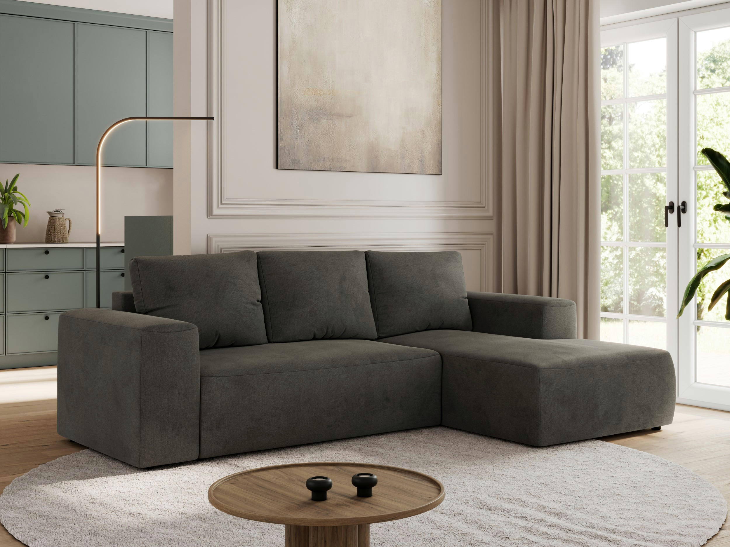 ECKSOFA TRENTINO L Dunkelgrau Velvet - Rechts - Dunkelgrau/Schwarz, Textil (164/266cm) - MKS