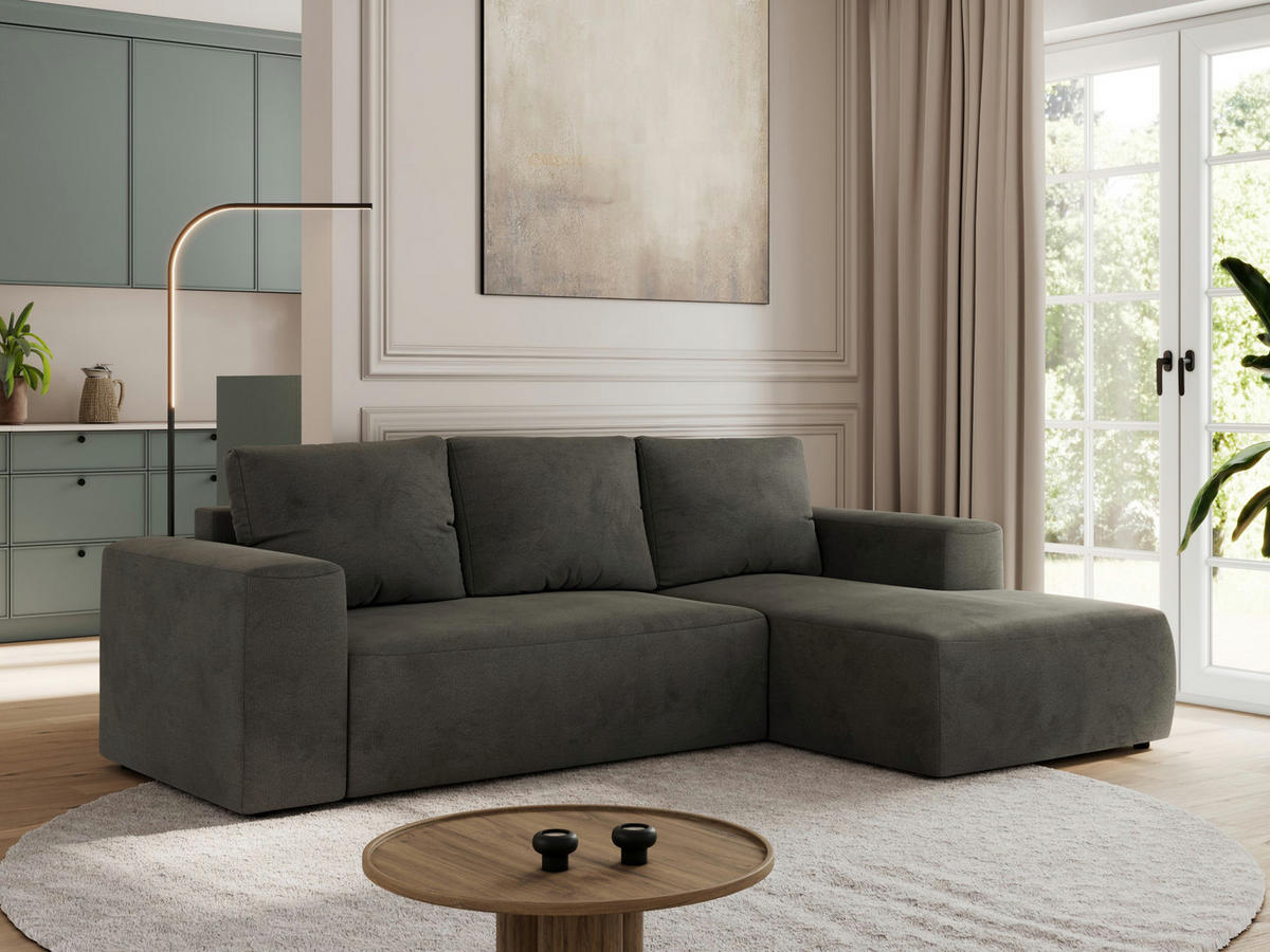 ECKSOFA TRENTINO L Dunkelgrau Velvet - Rechts - Dunkelgrau/Schwarz, Textil (164/266cm) - MKS
