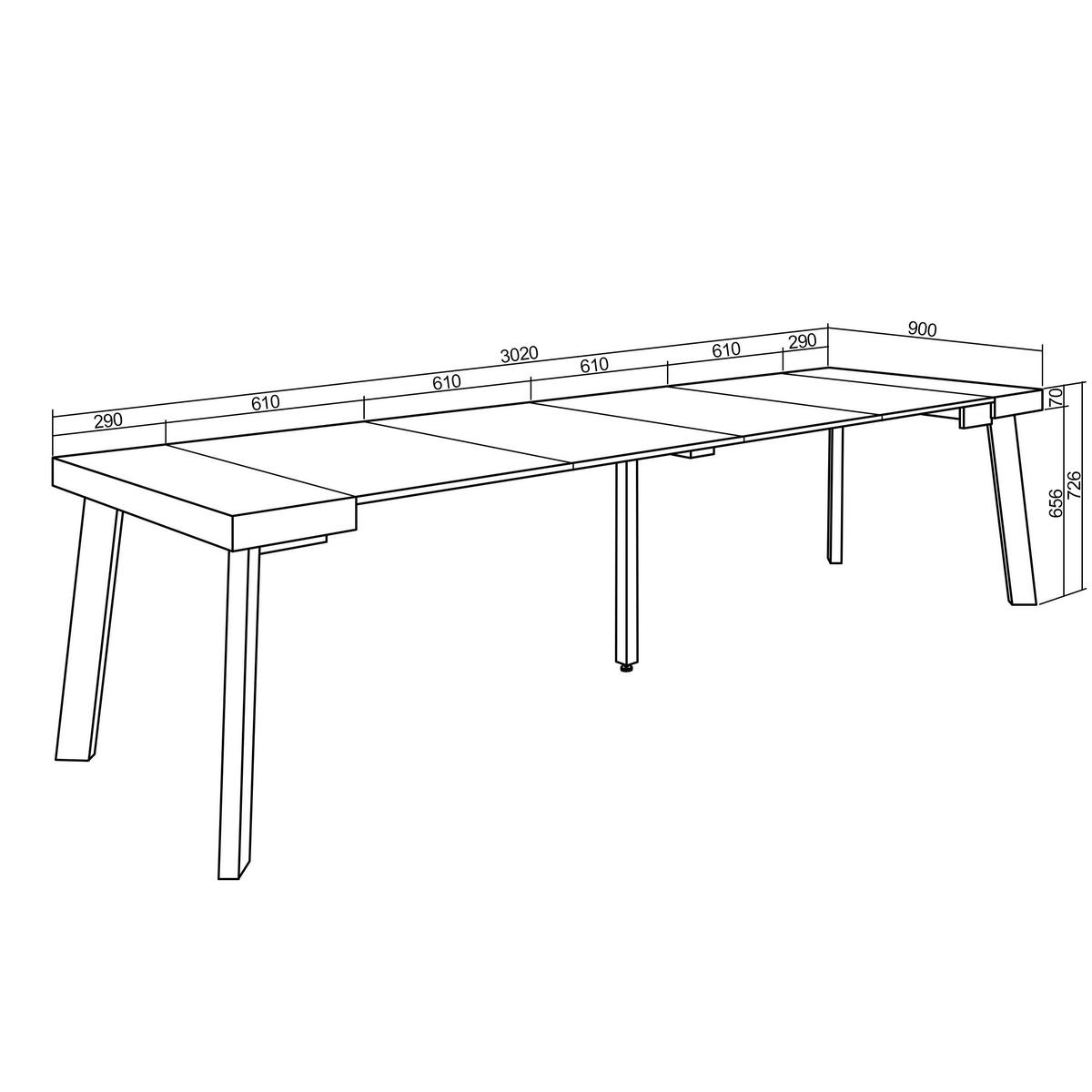 KONSOLENTISCH ausziehbar 58 bis 302cm, für 14 Gäste, eiche, schwarz, 90/58/73cm - Multicolor/Schwarz, Holzwerkstoff (90/302/73cm) - Skraut Home