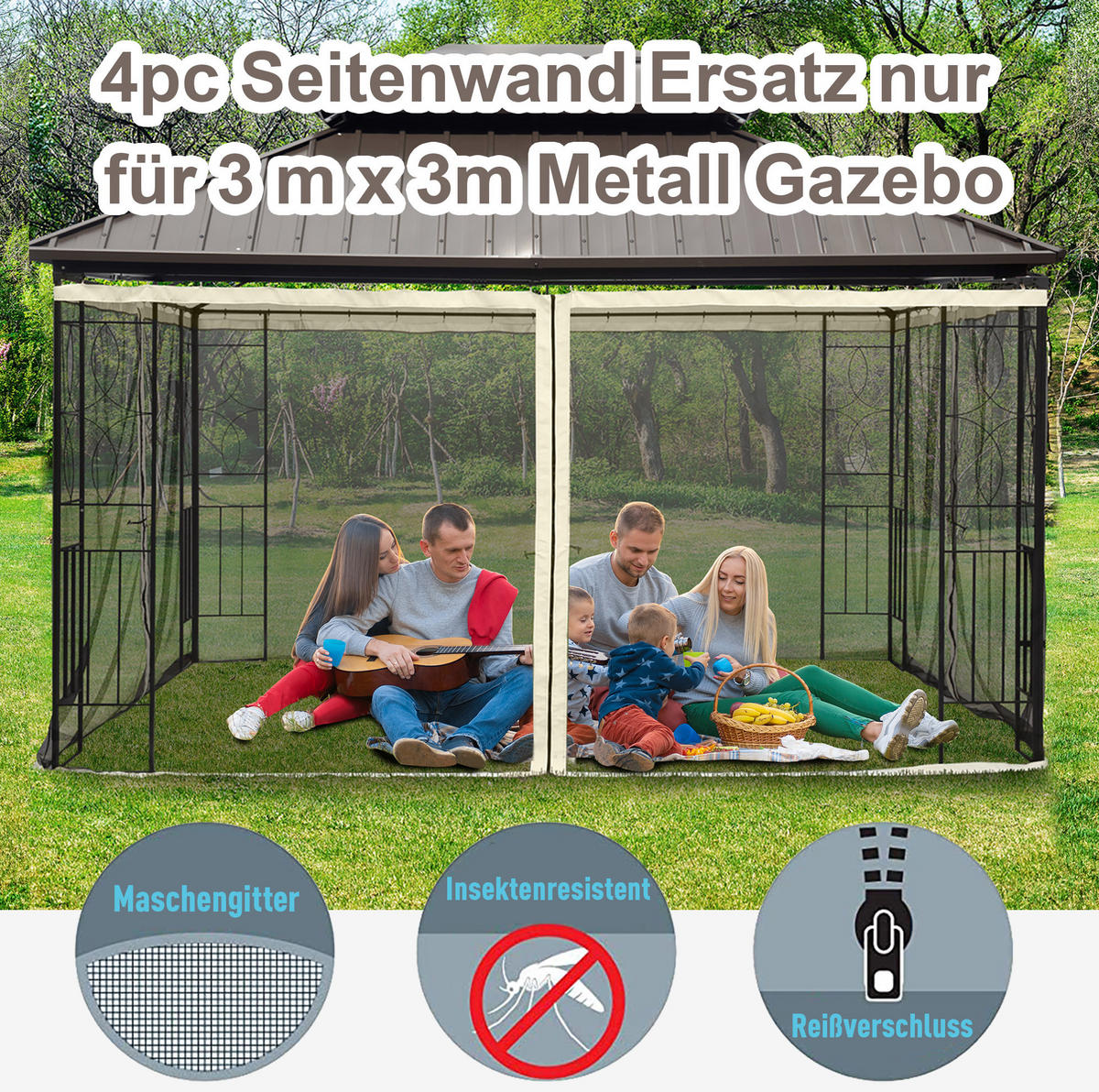 PAVILLON 300/300 cm schwarz aus Polyester für 3x3 Pavillons - Schwarz, Textil (207/1/302cm) - OKWISH