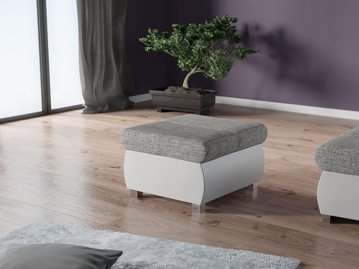 POLSTERHOCKER Bangkok Klein - Silberfarben/Weiß, Holz/Kunststoff (60/39/60cm) - MIRJAN24