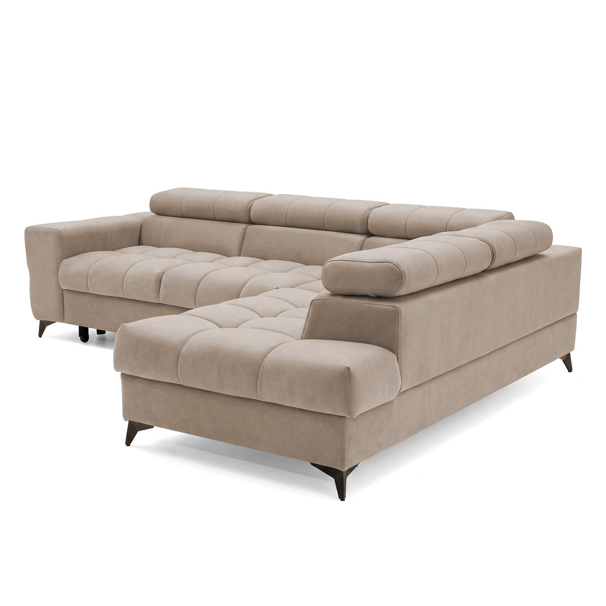 ECKSOFA PUDDING L Rechts mit Schlaffunktion 125x195 Velours Beige - Beige/Schwarz, Holz/Textil (275/203cm) - Muffo
