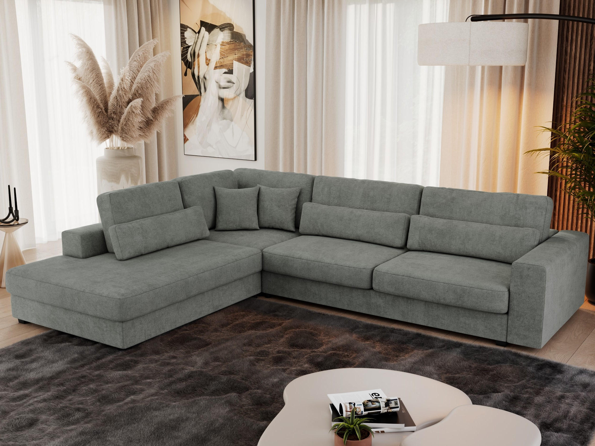 ECKSOFA Savona Grau Strukture - links - Schwarz/Grau, Kunststoff/Textil (316/249cm) - MKS