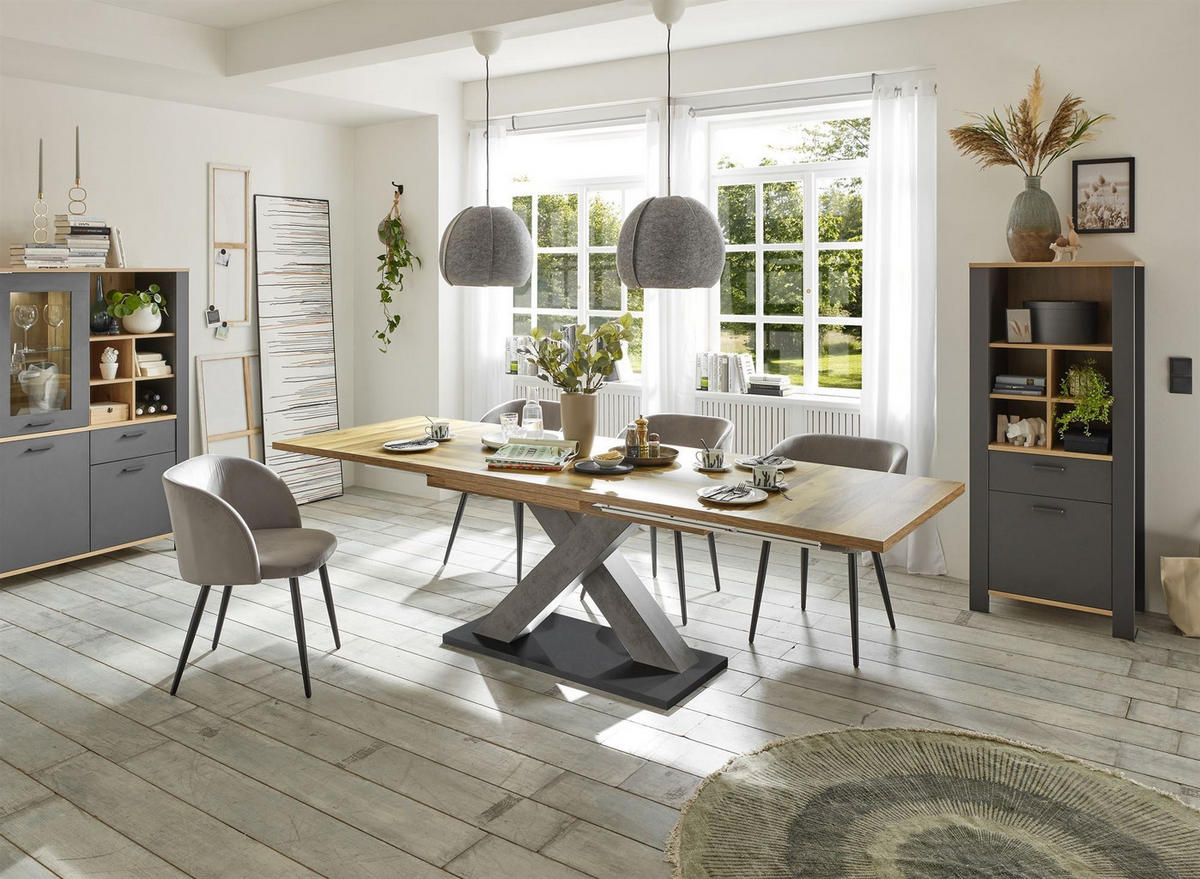 ESSTISCH ausziehbar Elene 160x90x76 Graphit/Plankeneiche - Alteiche, Holzwerkstoff (160/90/76cm) - 58aufmkessel