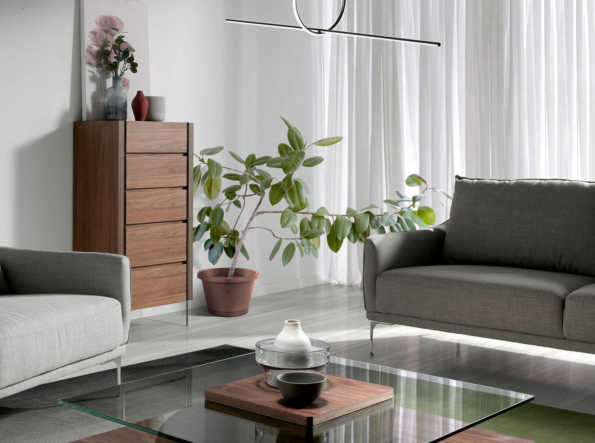 KOMMODE Chiffonier Nussbaum und gehärtetes Glas 58/39/119 cm - Transparent/Walnussfarben, Glas/Holz (58/119/39cm) - ANGEL CERDA