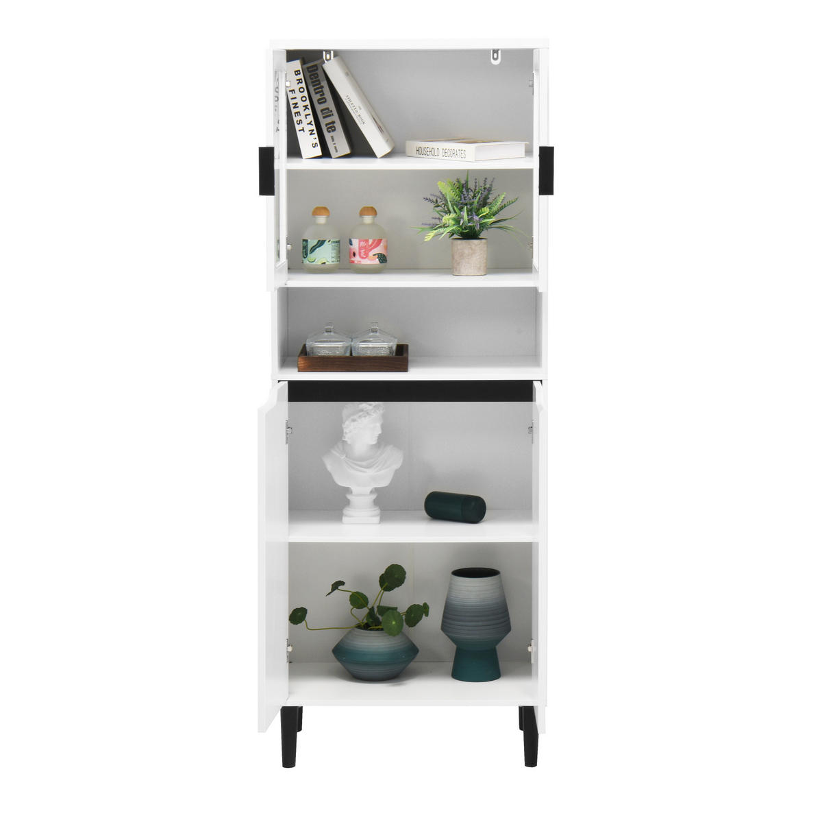 VITRINE Hochschrank aus MDF mit Glastüren und verstellbarem Einlegeboden Weiß - Weiß, Holzwerkstoff (60/160/35cm) - Modenvie