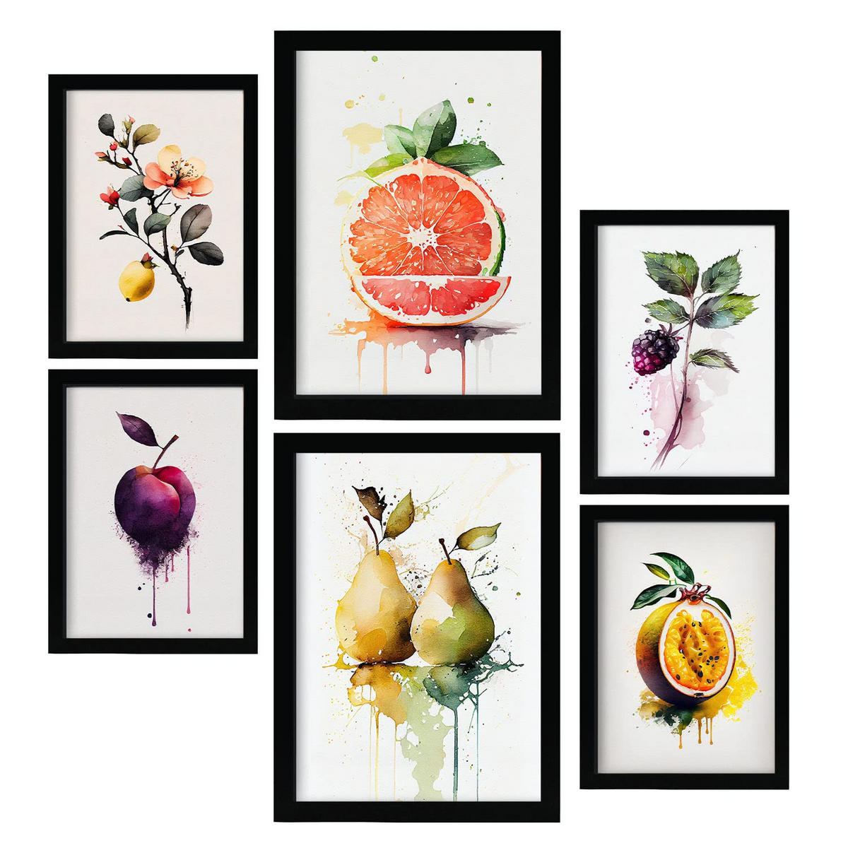 POSTER Set Mit 6 Saftige Früchte Plakate Von Obst, Gemüse Im Aquarell Kunst A3 & A4 Rahmenlos - Klar, Papier (29/3cm) - Nacnic