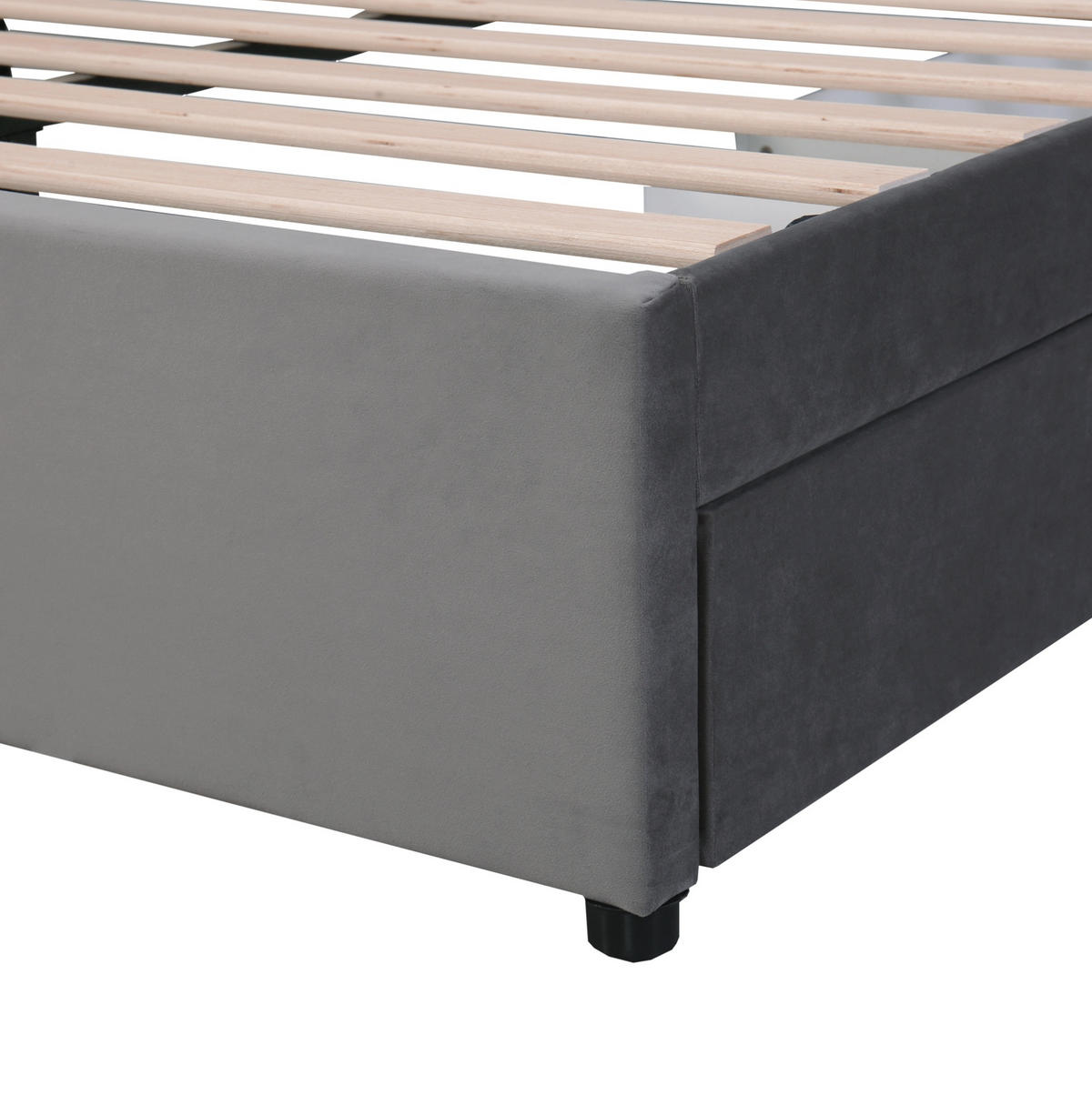 BETT mit 2 Schubladen 160x200 cm Samt Grau - Grau, Holz (160/200cm) - Meubliv