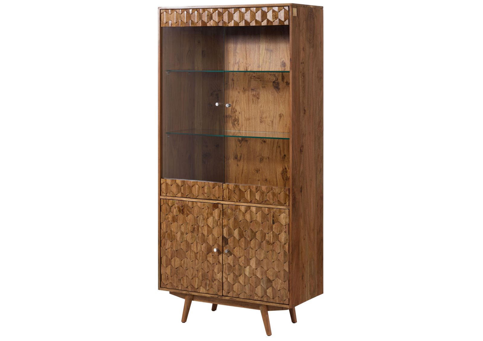 VITRINE Akazie 90x42x190 Akazie natur lackiert MOSAYK #114 - Braun, Holz (90/190/42cm) - Massivmoebel24
