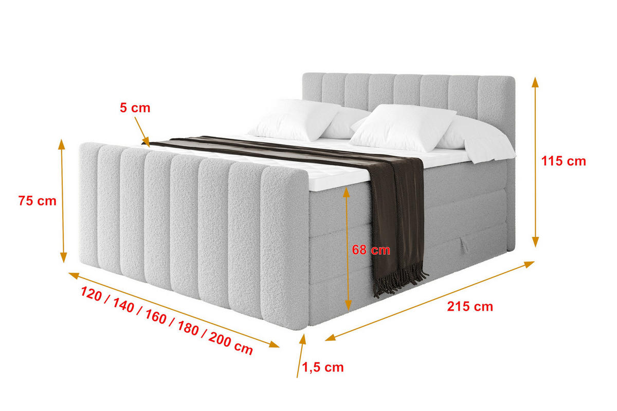 BOXSPRINGOVÁ POSTEL s matrací H3/H4 - OTTA-Z KING - 160x200 cm Světle šedá - světle šedá, kompozitní dřevo (160/200cm) - ALTDECOR