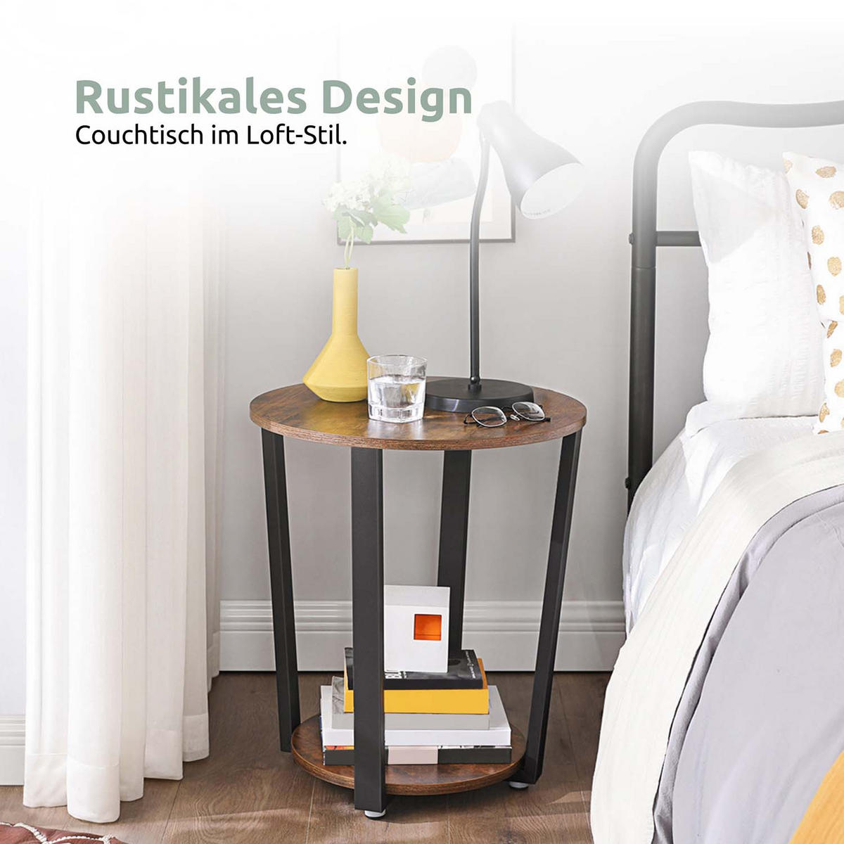 BEISTELLTISCH Lorie - Holzfarben / Metall - Ø 50cm - Schwarz/Naturfarben, Holzwerkstoff/Metall (50/50/57cm) - holz4home