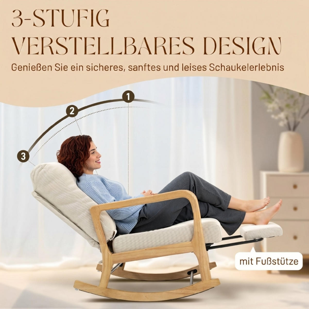 SCHAUKELSTUHL Weiß Schlingengewebe mit USB-Ladeanschluss, verstellbarer Fußstütze und Seitentaschen - Weiß, Textil (121.5/102/66.5cm) - Oxeza