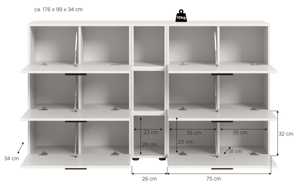 WOHNWAND The One weiß 176/34/99 cm - Weiß, Holzwerkstoff (176/99/34cm) - Xonox