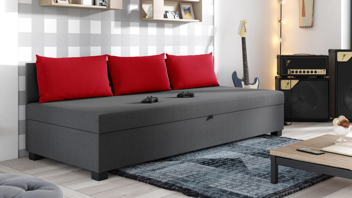 SCHLAFSOFA Misti III - Schwarz/Grau, Holz/Kunststoff (195/66/82cm)