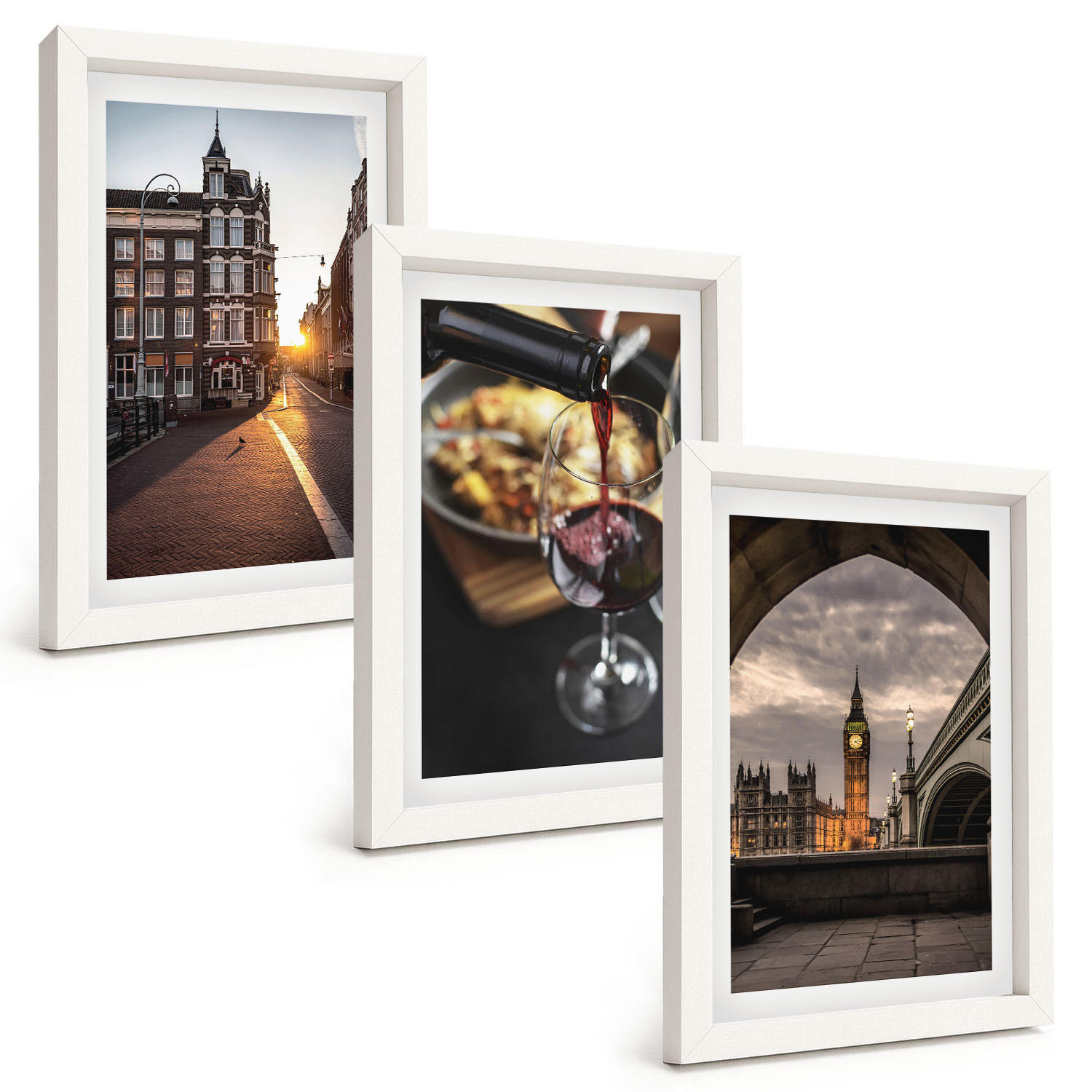 BILDER SET 3er Set - 20x30 cm Weißer Rahmen - Bilder von Essen in der Stadt London - Weiß, Kunststoff (20/30cm) - TULUP