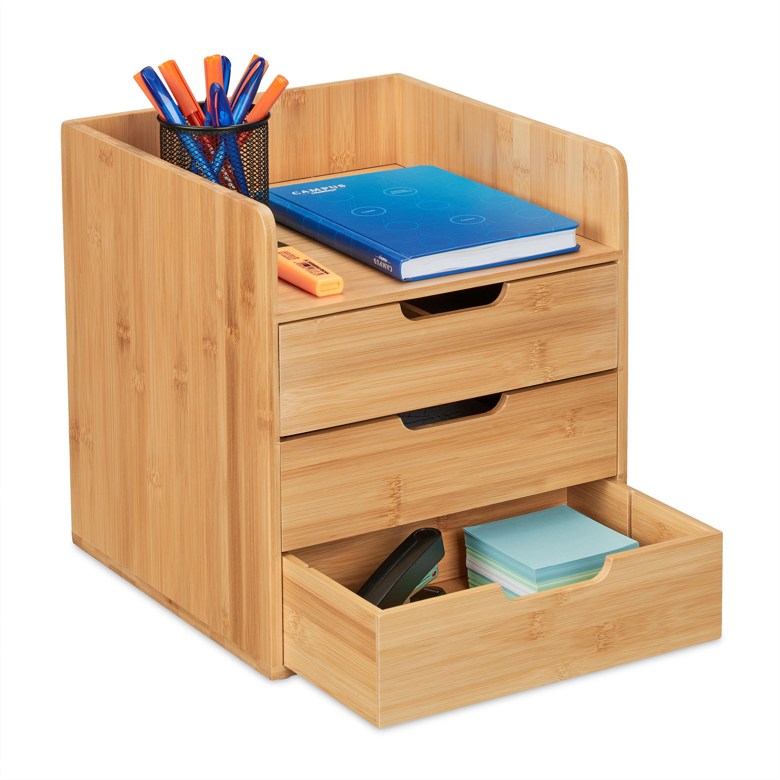Relaxdays ORGANIZÉR Přírodní bambus 3 zásuvky A4