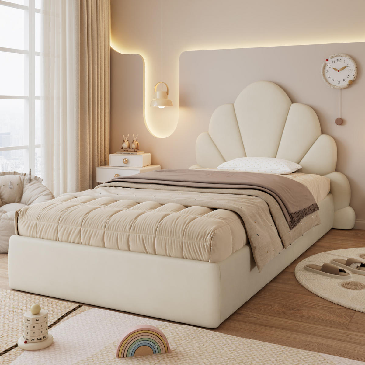 POLSTERBETT 90x200 cm Samt Beige Einzelbett - Beige, Metall (90/200cm) - Meubliv