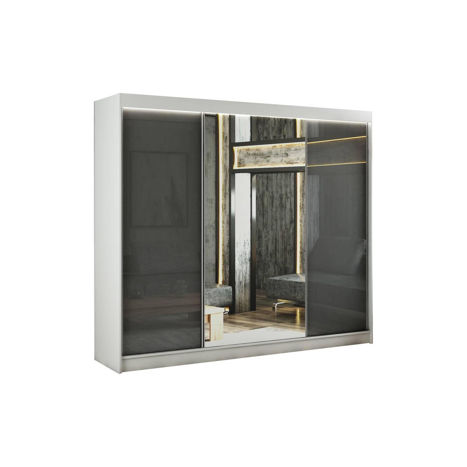 Meblini Schiebetürenschrank Weiß, Grau 250x215x61 cm