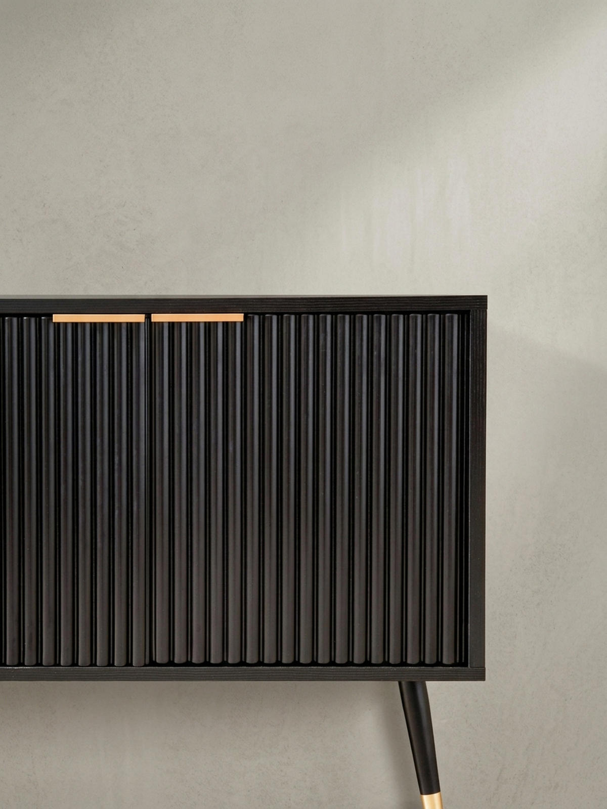 LOWBOARD Schwarz Eiche-Dekor Modern Stil 150x60x39 cm mit Türen - Schwarz, Holzwerkstoff/Metall (150/60/39cm) - KADIMA DESIGN