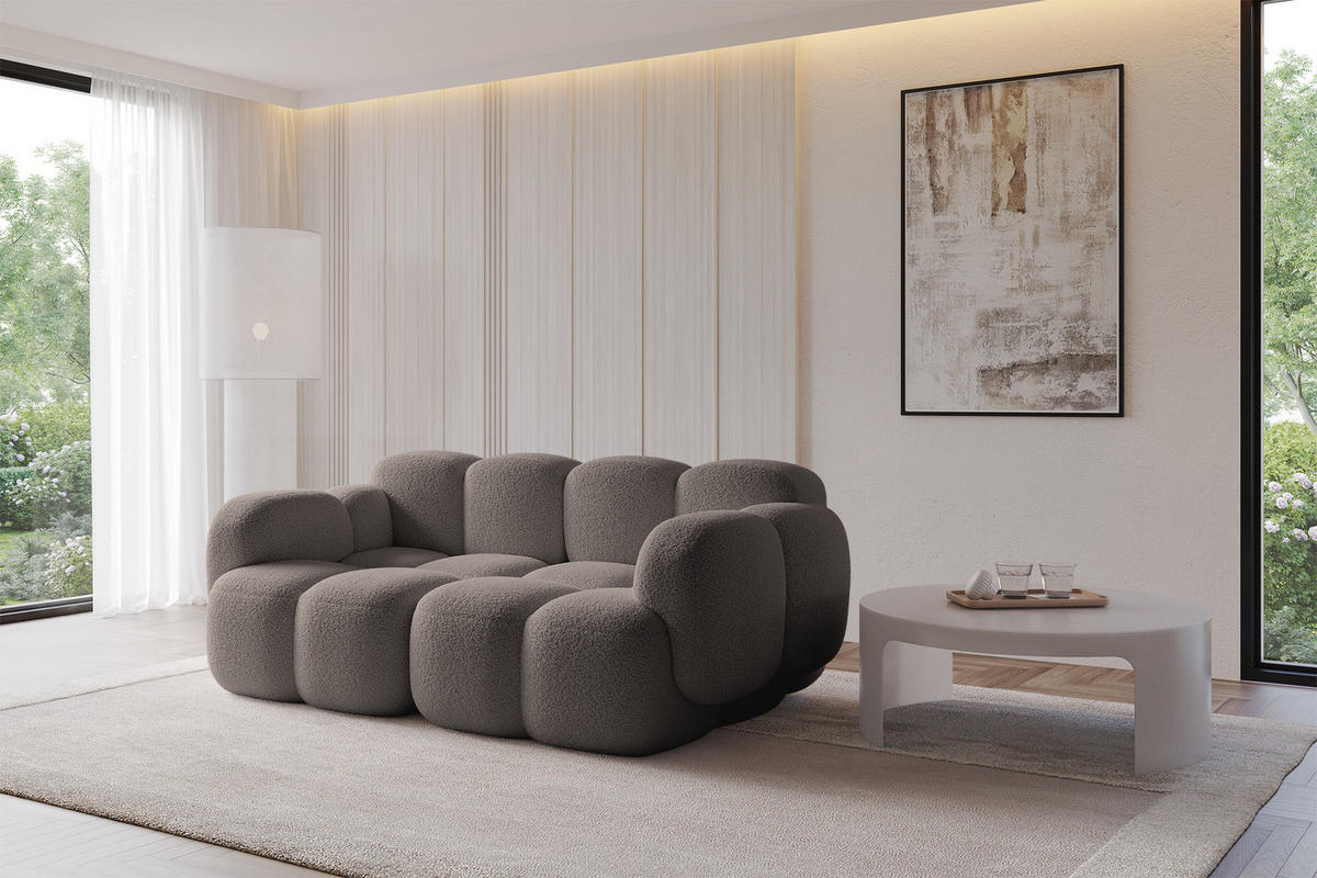 2-SITZER modulares Sofa Miko-S1 214x118x75 cm Braun Bouclé - Dunkelbraun/Schwarz, Holzwerkstoff/Kunststoff (214/75/118cm) - ALTDECOR
