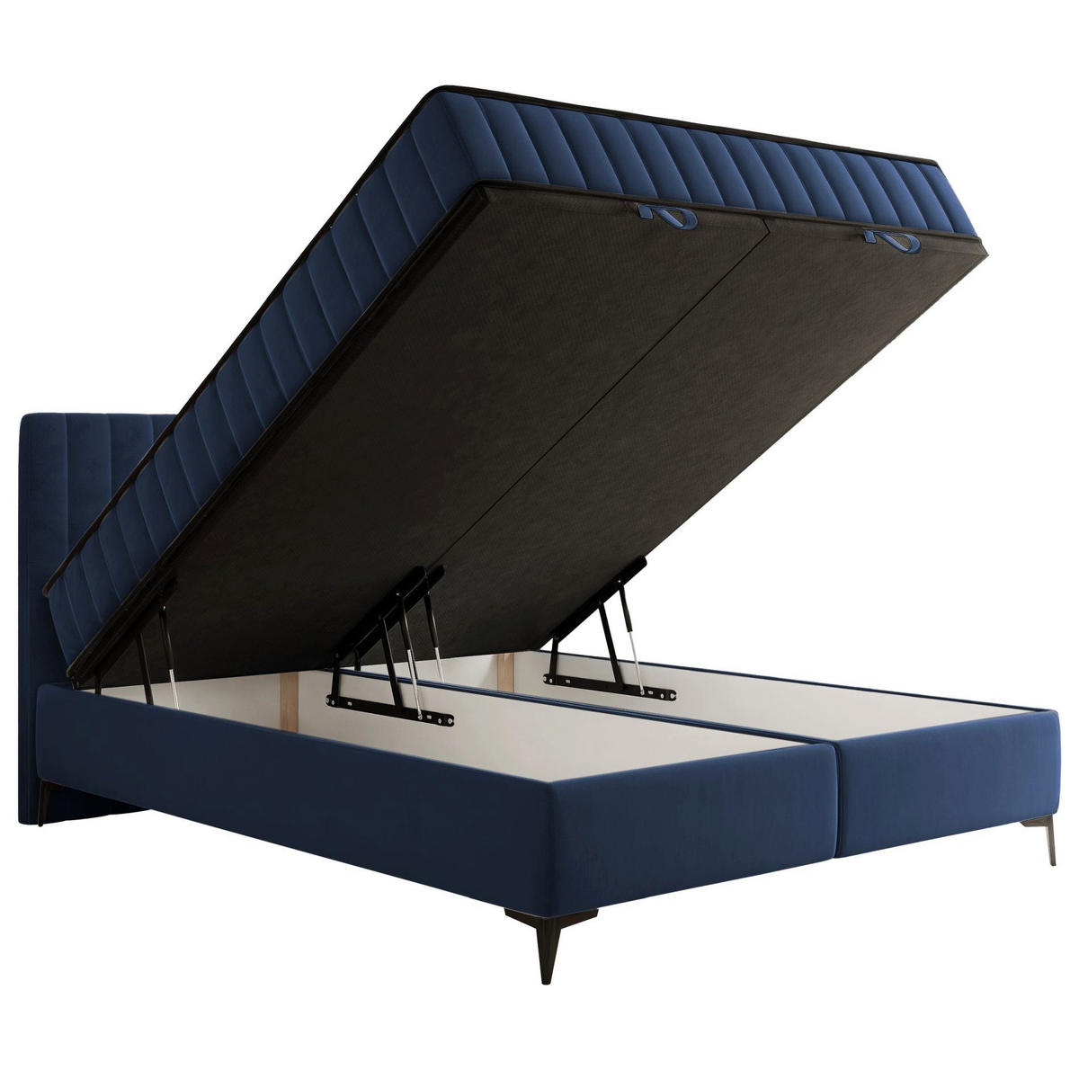 BOXBETT Mufasso Dunkelblau Samtbezug 180x200 cm - Schwarz/Dunkelblau, Textil/Metall (180/200cm) - Selsey