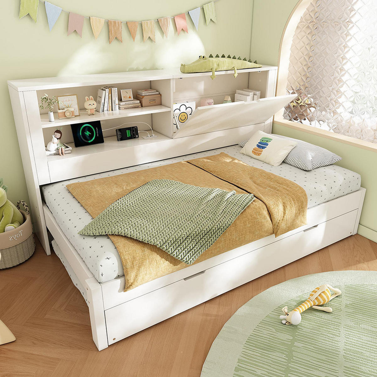 AUSZIEHBETT 90×190 cm mit Lattenrost in Weiß - Weiß, Holz (90/190cm)