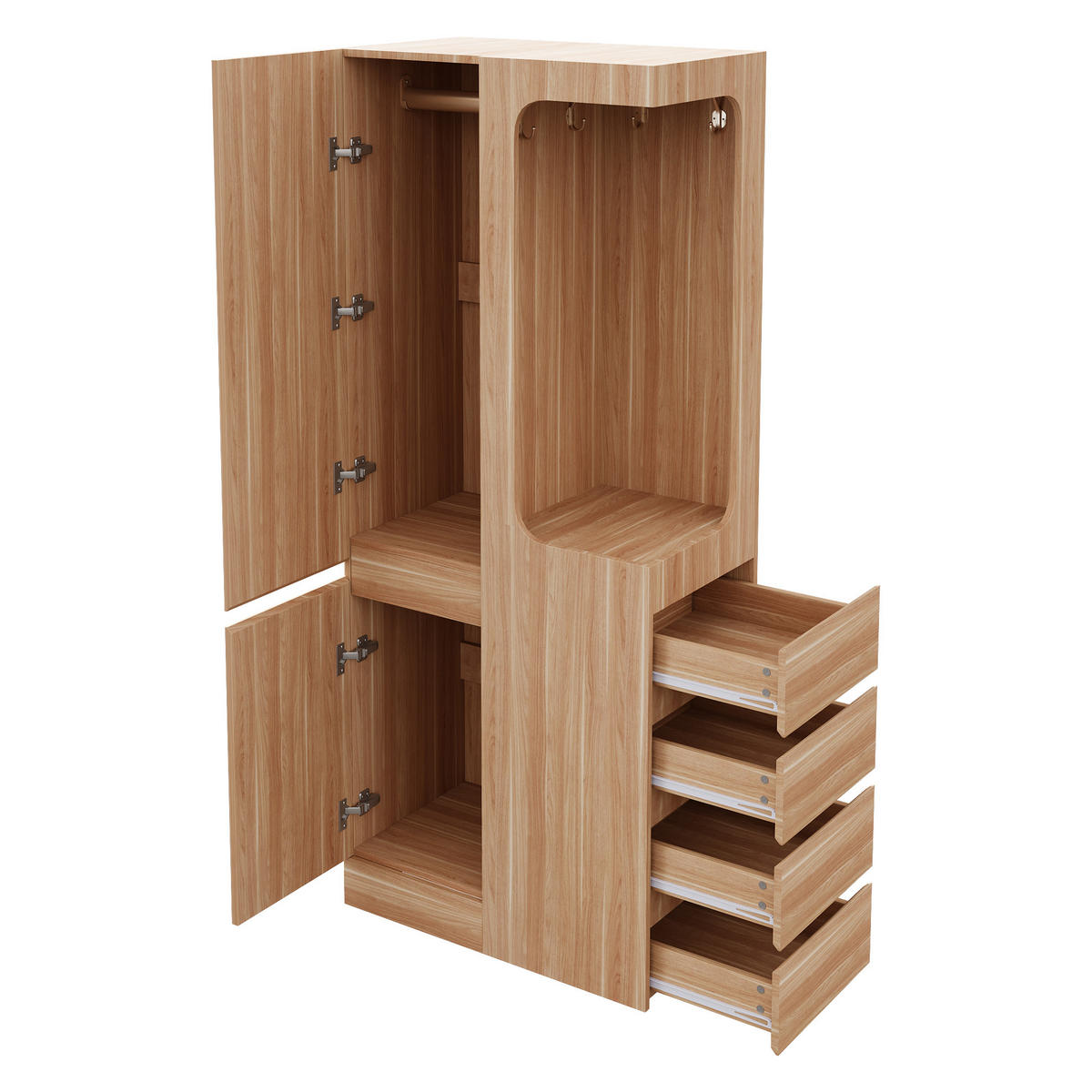 KLEIDERSCHRANK in Naturfarben mit Schubladen und Staufächern für Schlafzimmer und Wohnzimmer, B70/T40/H170 cm - Naturfarben, Holzwerkstoff (70/170/40cm) - STILVORA