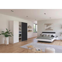 SCHLAFZIMMER Monza in Weiß und Grau Metallic mit Bettanlage 160x200cm, 2 Nachttischen und Schwebetürenkleiderschrank 4türig mit Spiegel - Weiß, Holzwerkstoff (80/200/120cm)