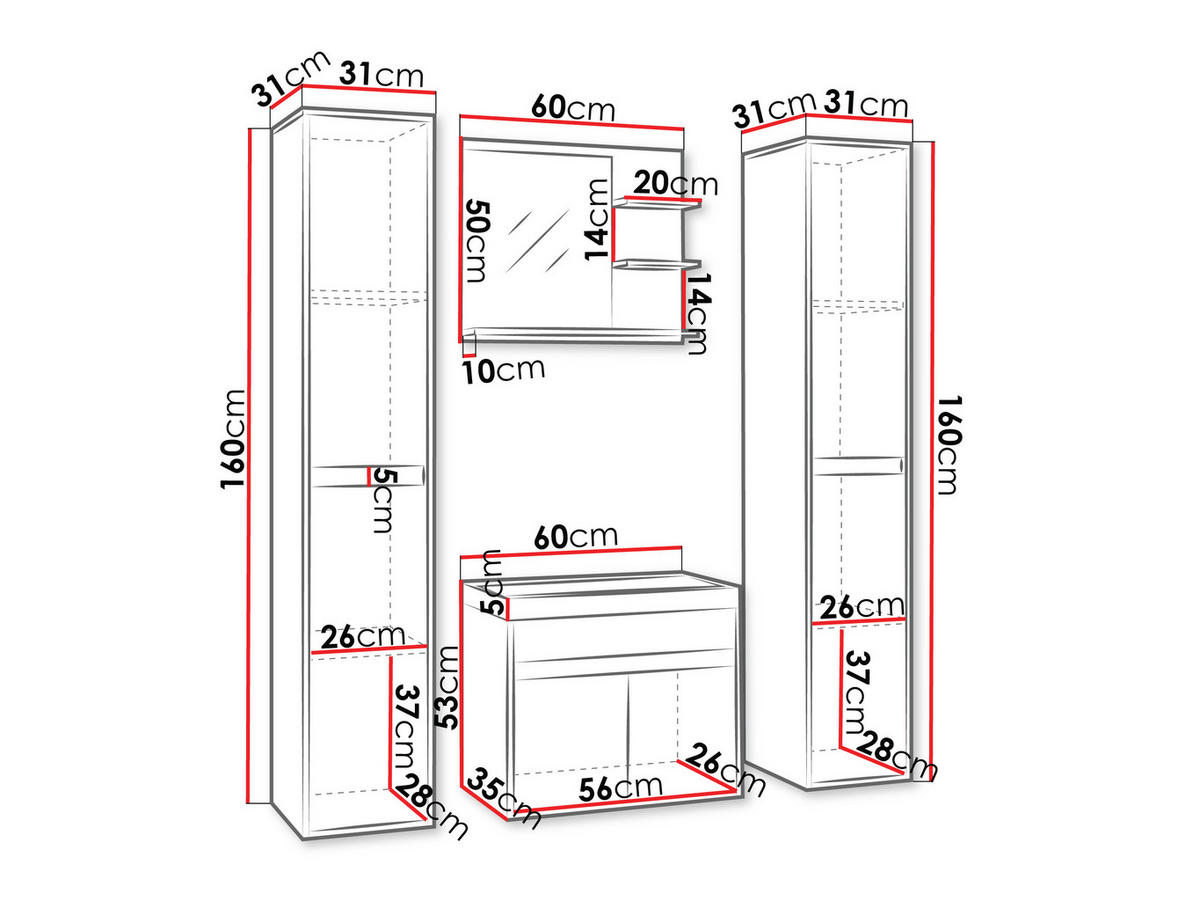 BADMÖBEL-SET Cyprus XL - Braun, Holzwerkstoff (31/160/31cm) - MIRJAN24